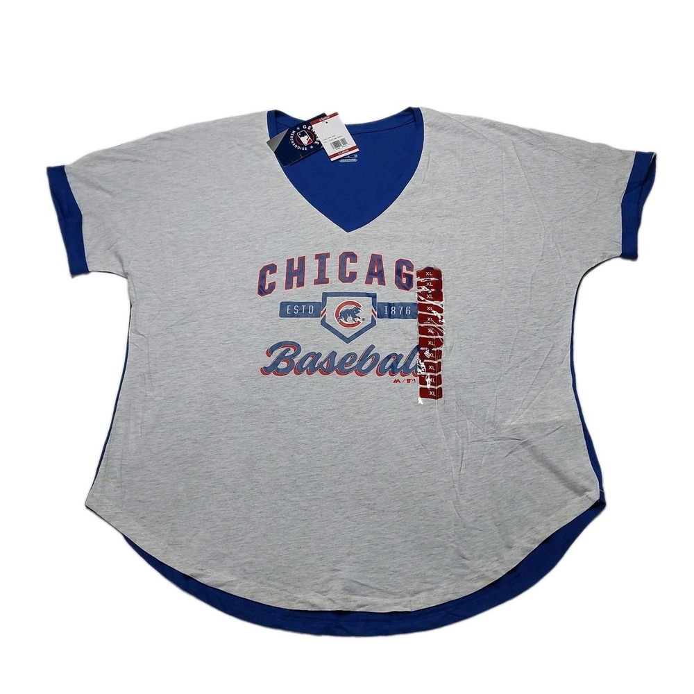 NWT Genuine MLB Merchandise Chicago Cubs Ladies Gray T-Shirt XL V-Neck
